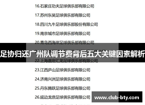 足协归还广州队调节费背后五大关键因素解析