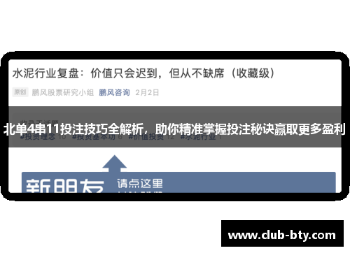 北单4串11投注技巧全解析，助你精准掌握投注秘诀赢取更多盈利